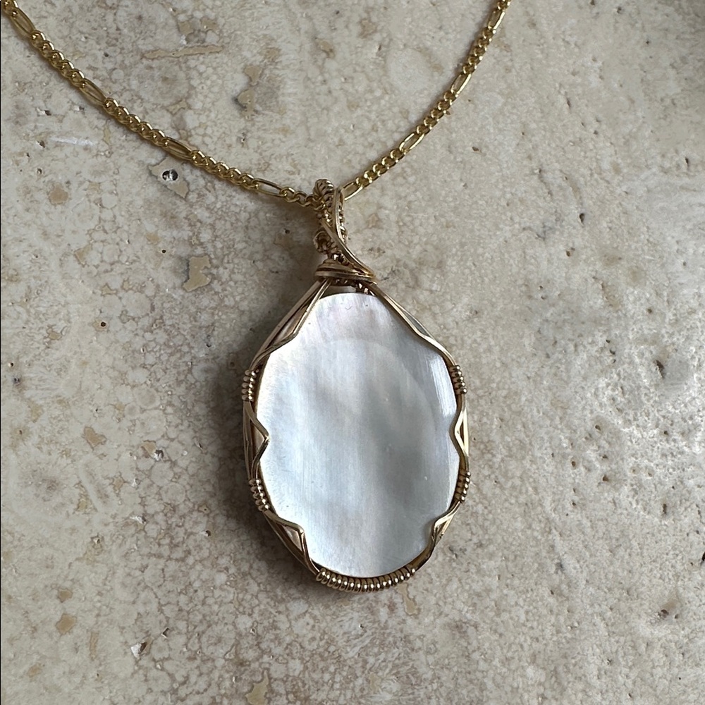 14k Gold filled Natural Mother of Pearl Necklace Pendant